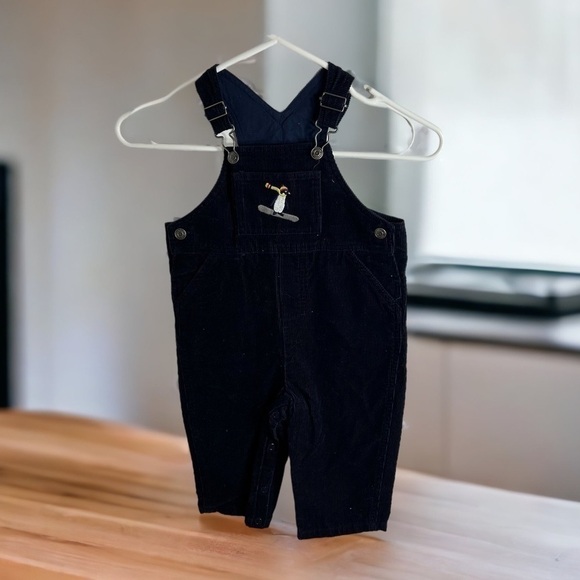 Vintage Hartstrings Snowboarding Penguin Corduroy Overalls Navy Blue 24 mos - Picture 1 of 6